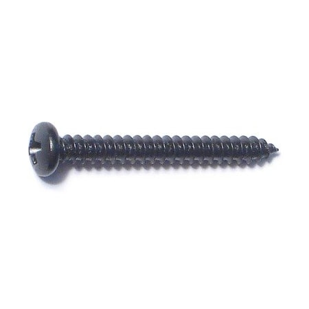 Sheet Metal Screw, #4 X 1 In, Black Steel Pan Head Phillips Drive, 30 PK